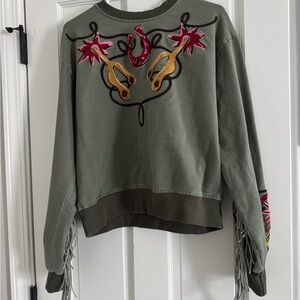 Double D Ranch Green and Pink Knit Top